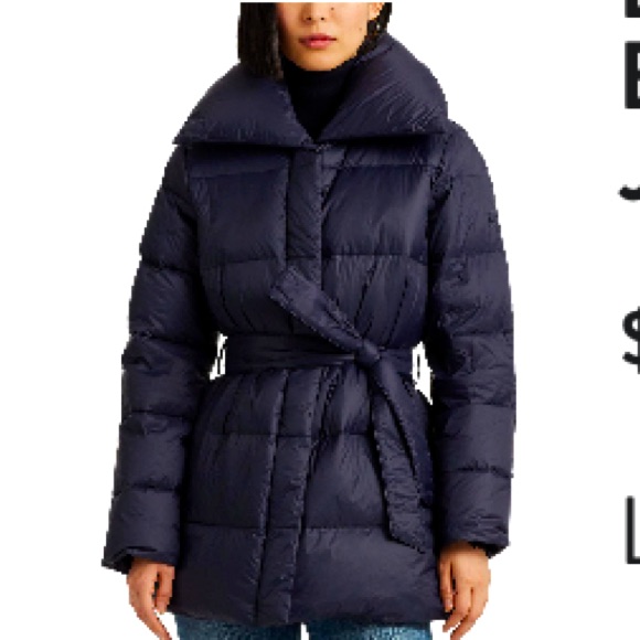 Ralph Lauren Nwt Lightweight Belted Puffer Coat With Wide Collar. Gorgeous Navy